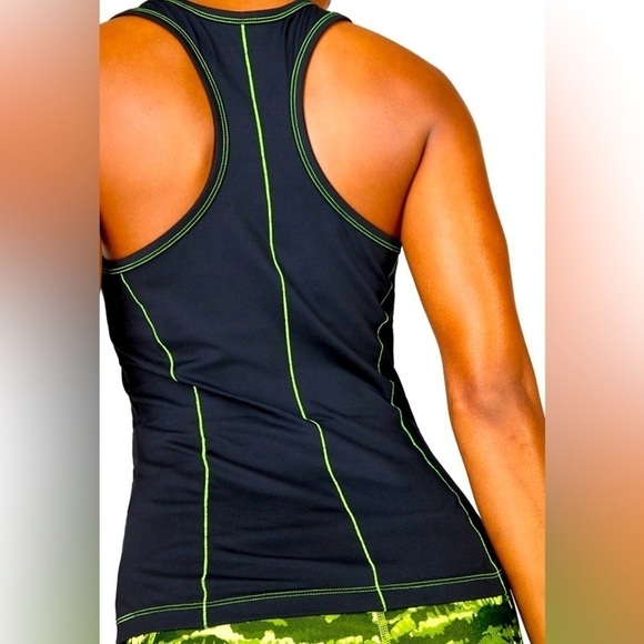 Fabletics Phoenix black & green athletic racer back women’s tank top Sz-L   O20 - Picture 2 of 9